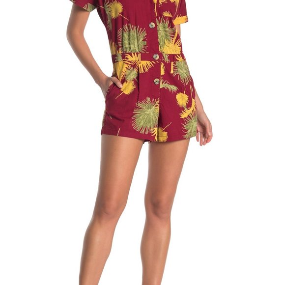 NWT Free People Malibu Romper XS One Piece Tropical Hawaiian Aloha Red NEW - Picture 8 of 12